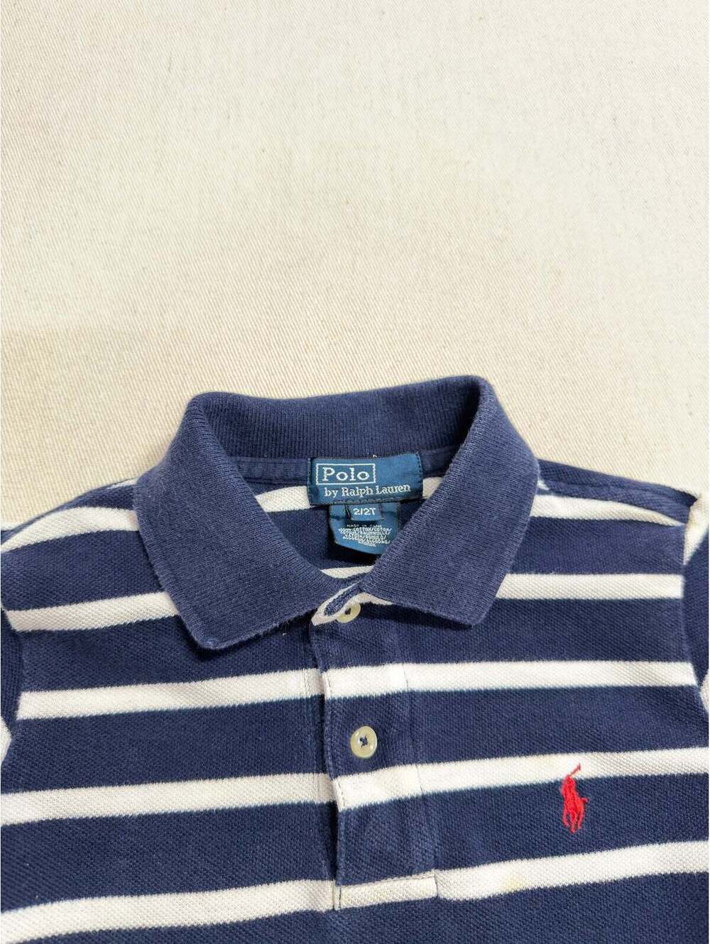 00's Polo Ralph Lauren Kids Navy Stripe Short Sleeve Polo - Picture 5 of 6